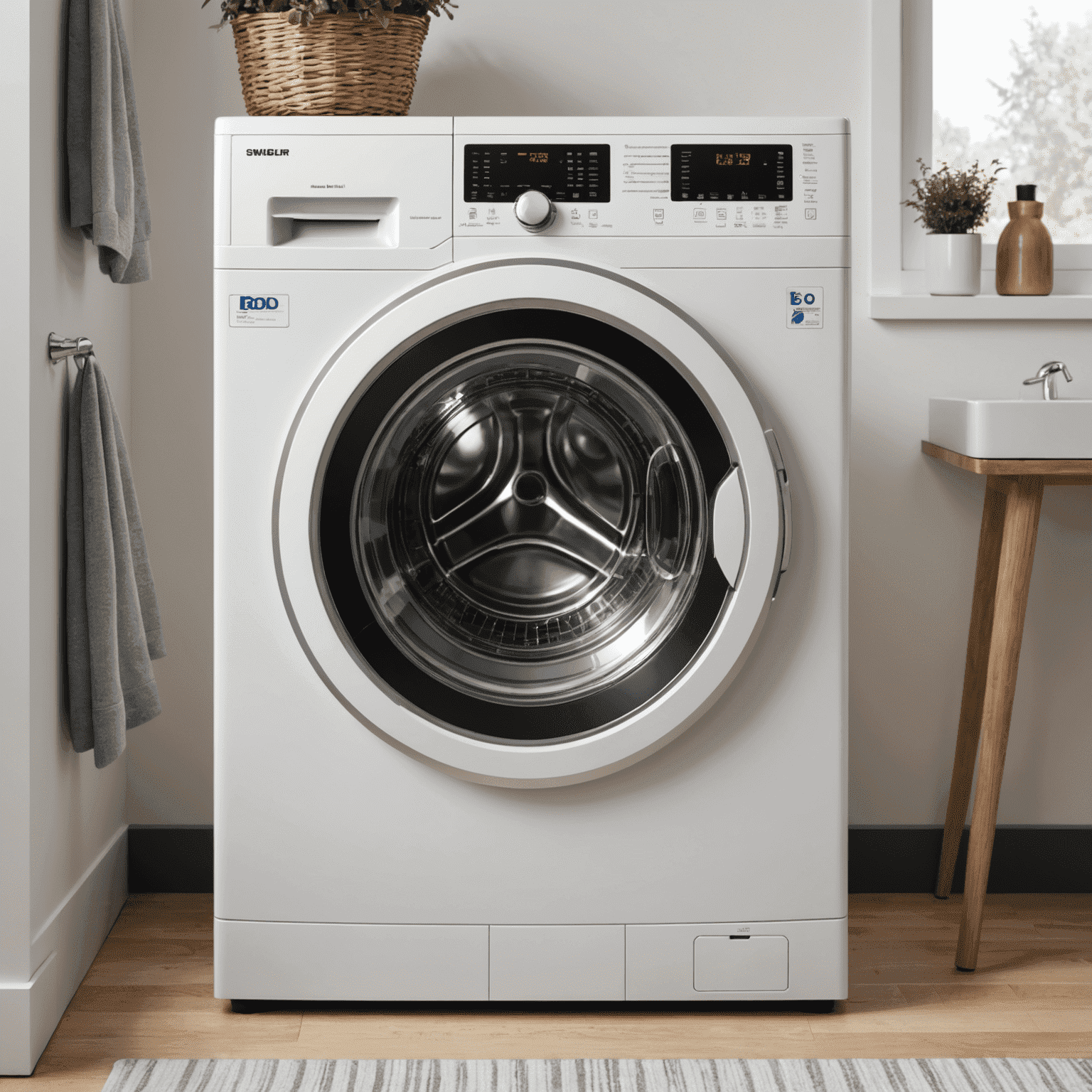 Eine Waschmaschine mit Wärmepumpentechnologie und Energiespar-Anzeige